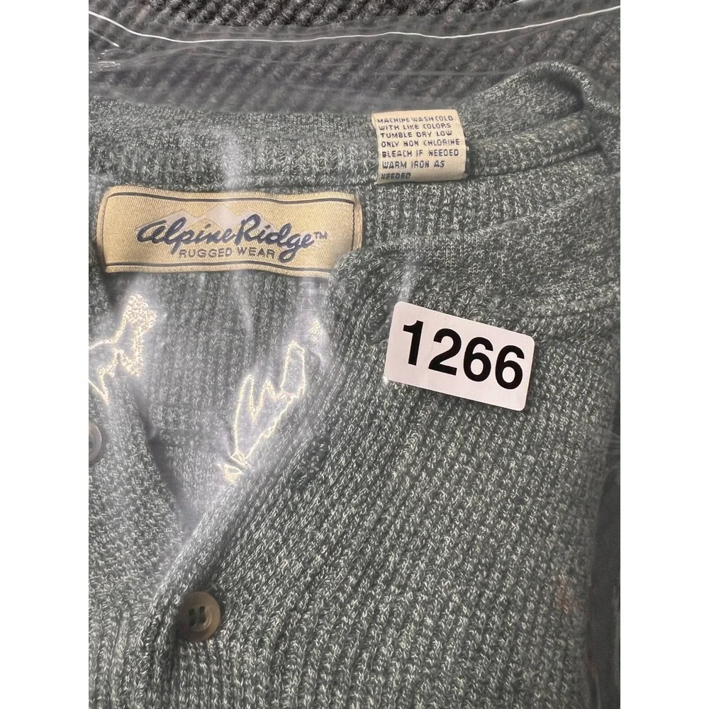 Vintage Alpine Ridge Rugged Wear Thermal Henley Shirt Green Marl Waffle Knit USA
